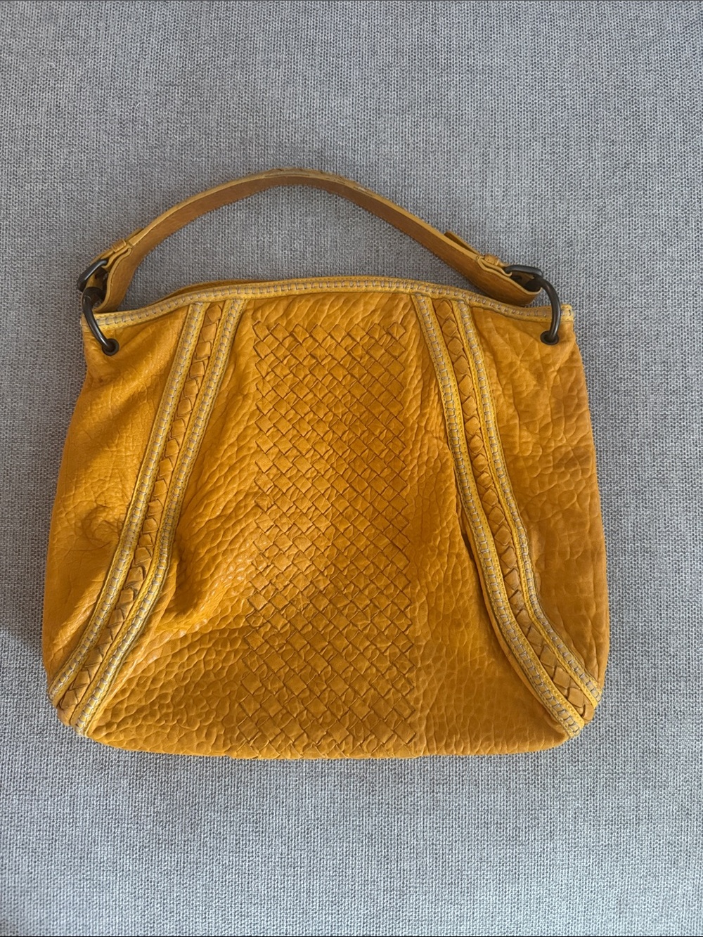 Bottega Veneta Mustard Yellow Woven Leather Shoulder Bag